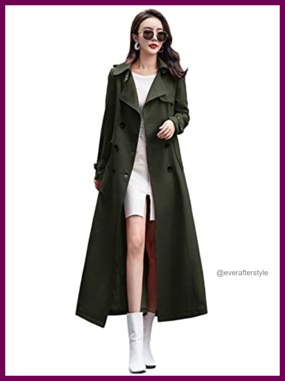 Women's Double Breasted Duster Trench Coat Long Sleeve Slim Fit Overcoat